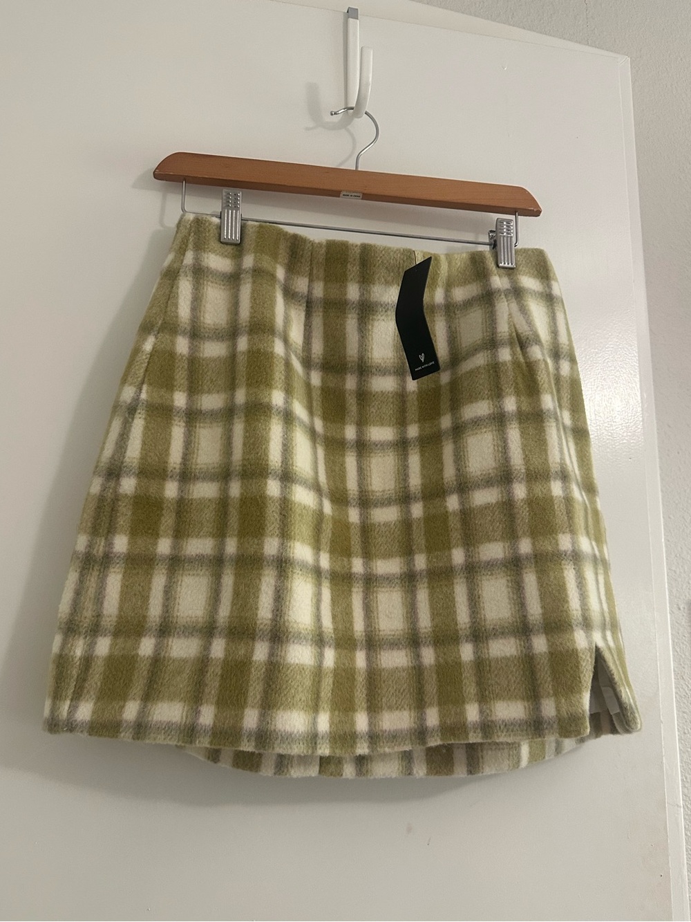 NWT Lulus Plaid Fleece Mini Skirt | Green & White | Fall
